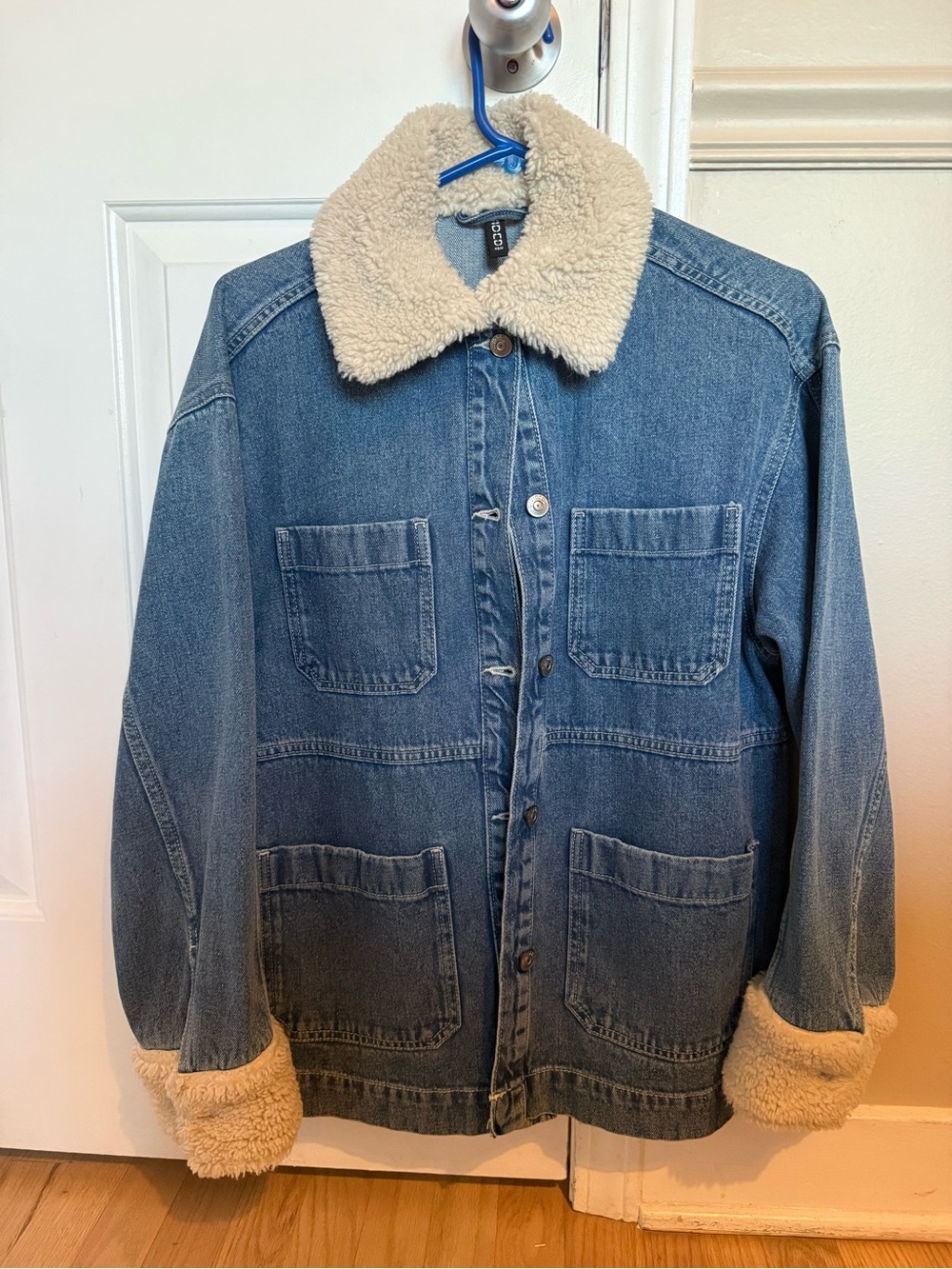 Women's Blue Denim Sherpa Collar Jacket